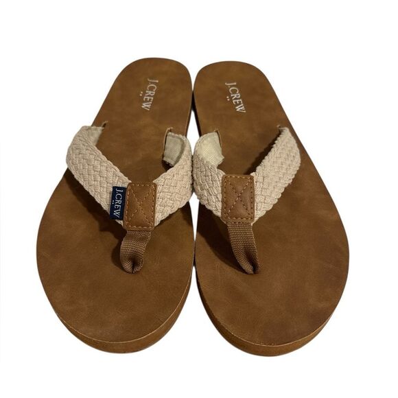 J. Crew Tan and Cream Flip-Flop Sandals with Braided Straps EUC - Picture 2 of 6